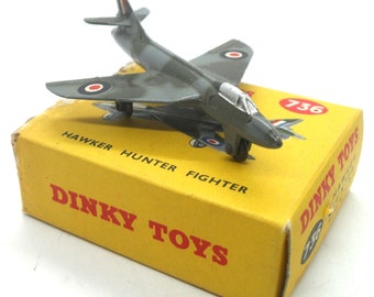 1950s Vintage Dinky 736 Hawker Hunter Fighter Jet. Toy Collectible. Made in England