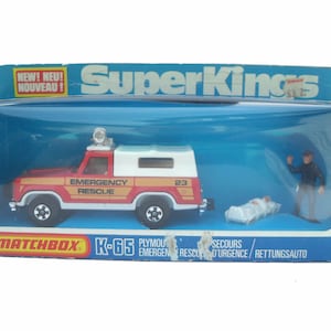 1970s Vintage Matchbox Superkings K-65 Plymouth Emergency Rescue Vehicle. Toy Collectible. Made in England