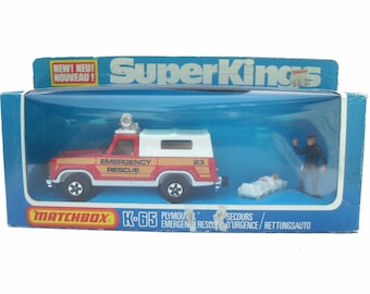 1970s Vintage Matchbox Superkings K-65 Plymouth Emergency Rescue Vehicle. Toy Collectible. Made in England