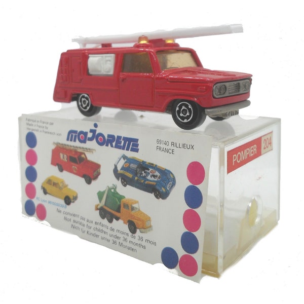 1970s Vintage Majorette 204 "Pompier" Fire Engine Toy Collectible. Made in France