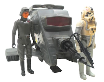 1980s Vintage Kenner Star Wars Interceptor INT-4 Mini-Rig plus AT-AT Commander and Driver Action Figures. Toy Collectible.