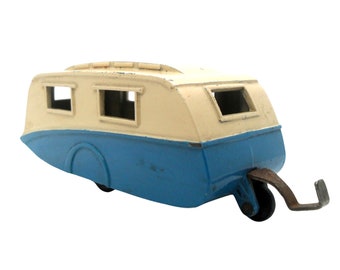 1950s Vintage Dinky 190 Caravan Blue and Cream. Toy Collectible. Made in England