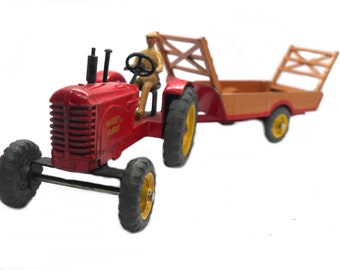 1950s Vintage Dinky 27ab Massey Harris Tractor & Halesowen Trailer. Toy Collectible Made in England