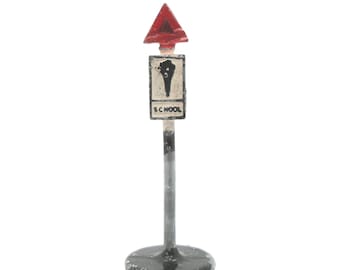 1930s Vintage Dinky 47g School Caution Traffic Sign. Toy Collectible. Made in England