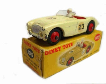 1950s Vintage Dinky 109 Austin Healey Competition Racing Car Toy Collectible Made in England