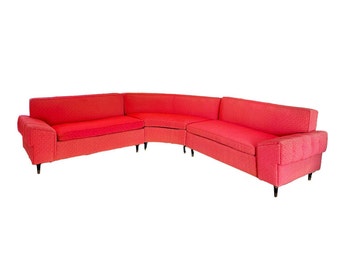 Vintage 1950s Pink Mid Century Modern 3pc Sectional Sofa Couch