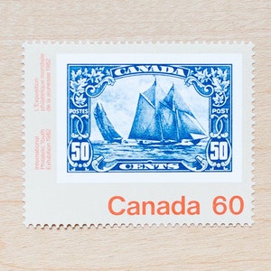 2 timbres bateau bleus canadiens, enveloppes de calligraphie de mariage, voile, style de papeterie vintage