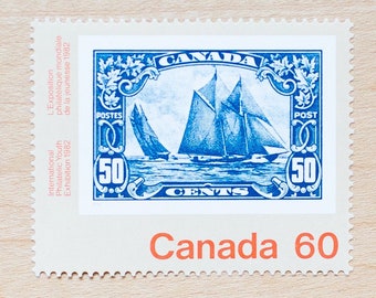 2 Blue Boat Postage Stamps Canadian, Wedding Calligraphy Envelopes, Sailing, Vintage Stationery Styling