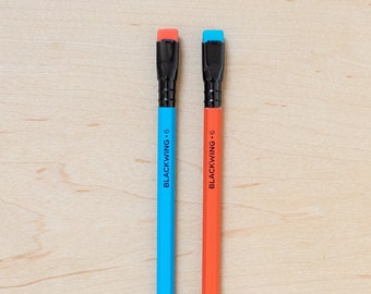 Blackwing Volume 6, Two Single Pencils, Soft Graphite, Red and Blue Neon, Drawing or Writing Pencil, Limited Edition Palomino