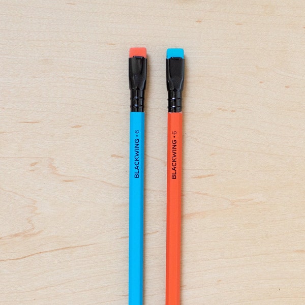 Blackwing Volume 6, Two Single Pencils, Soft Graphite, Red and Blue Neon, Drawing or Writing Pencil, Limited Edition Palomino