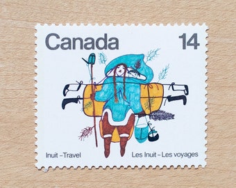 Woman Walking Inuit Postage Stamps, Canada, Cape Dorset, Wedding Calligraphy, Canadian, Pitseolak Ashoona, North, Arctic, Nunavut