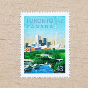 4 sellos postales de Toronto, Canadá, sobres de caligrafía para bodas, canadiense, Ontario, Torre CN, ciudad, paisaje, arquitectura