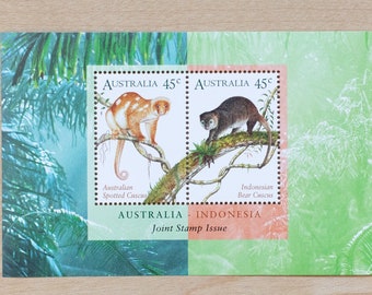 2 Cuscus Animal Postage Stamps, Australia, Mini Sheet, Unused, Trees, Forest, Monkey, Unused, Wedding Calligraphy, Bear, Sloth, Cat