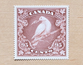 1 colombe timbre-poste vintage, Canada, enveloppes de calligraphie de mariage, crème canadienne, terre, beige, couleur neutre, oiseau