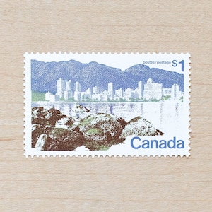 2 sellos postales de Vancouver, sobres de caligrafía para boda, ciudad canadiense, Canadá, edificio, neutro, arquitectura, Columbia Británica, BC