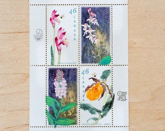 Orchid Flowers Postage Stamps, Canada, Wedding Calligraphy, Canadian, Botanical, Gardens, Neutral Colour, Green, Orange