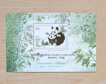 1 Panda Postage Stamps from Australia, Wedding Calligraphy Stationery, Bamboo, Giant Panda Bear, Forest, Green