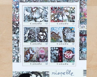 6 Jean-Paul Riopelle Postage Stamps, Full Sheet, Canada, Artist, Wedding Calligraphy, Canadian, Large, Neutral Colours