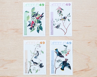 Bird Postage Stamps Canada, Chickadee Crossbill Kinglet, Wedding Calligraphy Envelopes, Letter Writing, Canadian Birds, Neutral Color