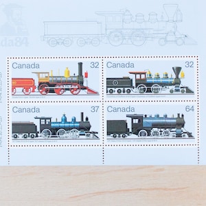 Hoja de sellos postales de tren, Canadá, Caligrafía de boda, Postcrossing, Trenes canadienses, Canadá, Locomotoras, Color neutro