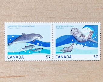 Sea Otter and Porpoise Postage Stamps, Canada Wedding Calligraphy, Canadian, Oceans, Whales, Dolphins, Marine Life, Beach