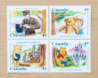 4 Winnie the Pooh Postage Stamps, Canada Wedding Calligraphy, Canadian, Childhood, Bears, Kids Books, Children's Stories, Christopher Robin