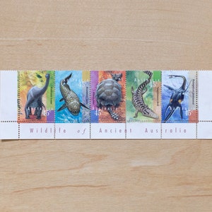 5 Ancient Wildlife Postage Stamps, Australia, Unused, Turtle, Whale, Lizard, Ocean, Dinosaur, Unused, Wedding Calligraphy, Bright Colors