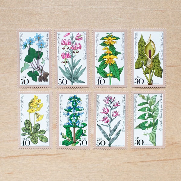 8 Waldblumen-Briefmarken, Deutschland, unbenutzt, Wildblume, Gartenblumen, Styling-Briefpapier, Hochzeitskalligraphie, Botanik f1