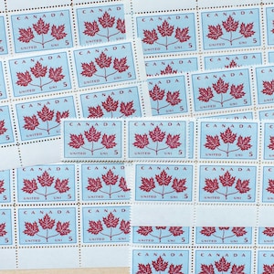 50 Maple Leaf Postage Stamps, Canadian Leaves, Canada, Wedding Calligraphy Envelopes, Floral Emblem, Coat of Arms, Plants, Trees, Botanical