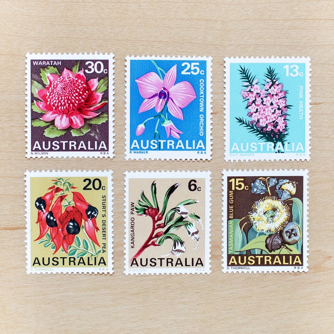 6 Australia Botanical Vintage Postage Stamps Flower Plants Etsy