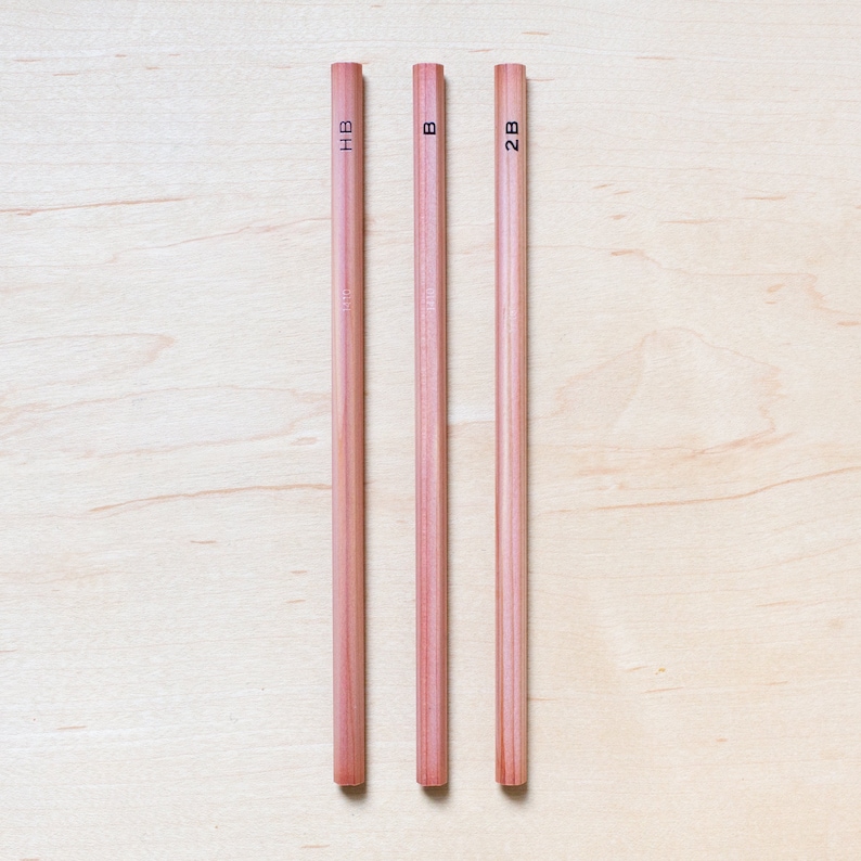 Japanese 3 x Kitaboshi Pencil Set: HB Japan Pencils B Cedar Wood with a Natural Finish Minimal Design Gifts for Architects 2B