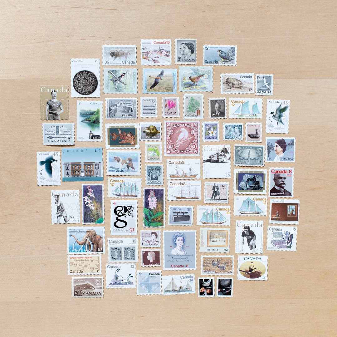 65 Neutral Muted Colour Vintage Postage Stamps, Canadian, Neutral Color