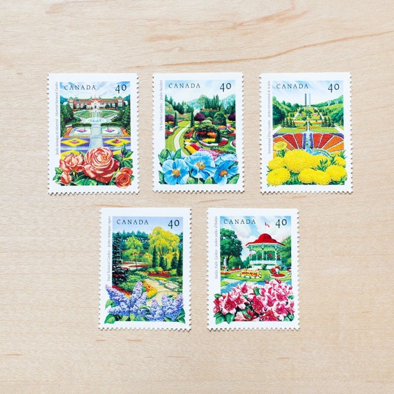 5 Flower Postage Stamps, Spring, Unused, Botanical, Wedding Calligraphy  Envelopes, Flowers, Grass, Garden, Tulips, Plants f1