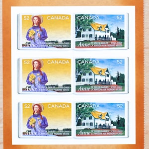 6 Anne of Green Gables postzegels, Canadese bruiloftskalligrafie, Canadees, PEI, Lucy Maud Montgomery, Prince Edward Island
