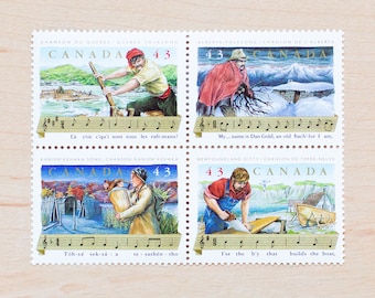 Folk Songs Postage Stamps, Canada, Quebec, Folklore, Wedding Calligraphy, Native, Newfoundland, Alberta, Music Notes, Green