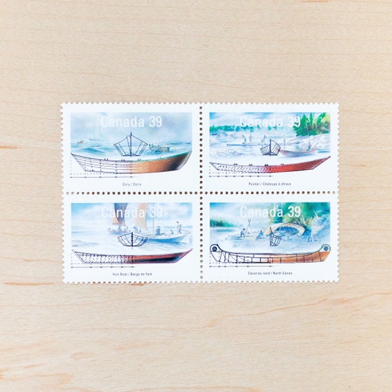Canoe Vintage Postage Stamps Vintage Canada Wedding Etsy