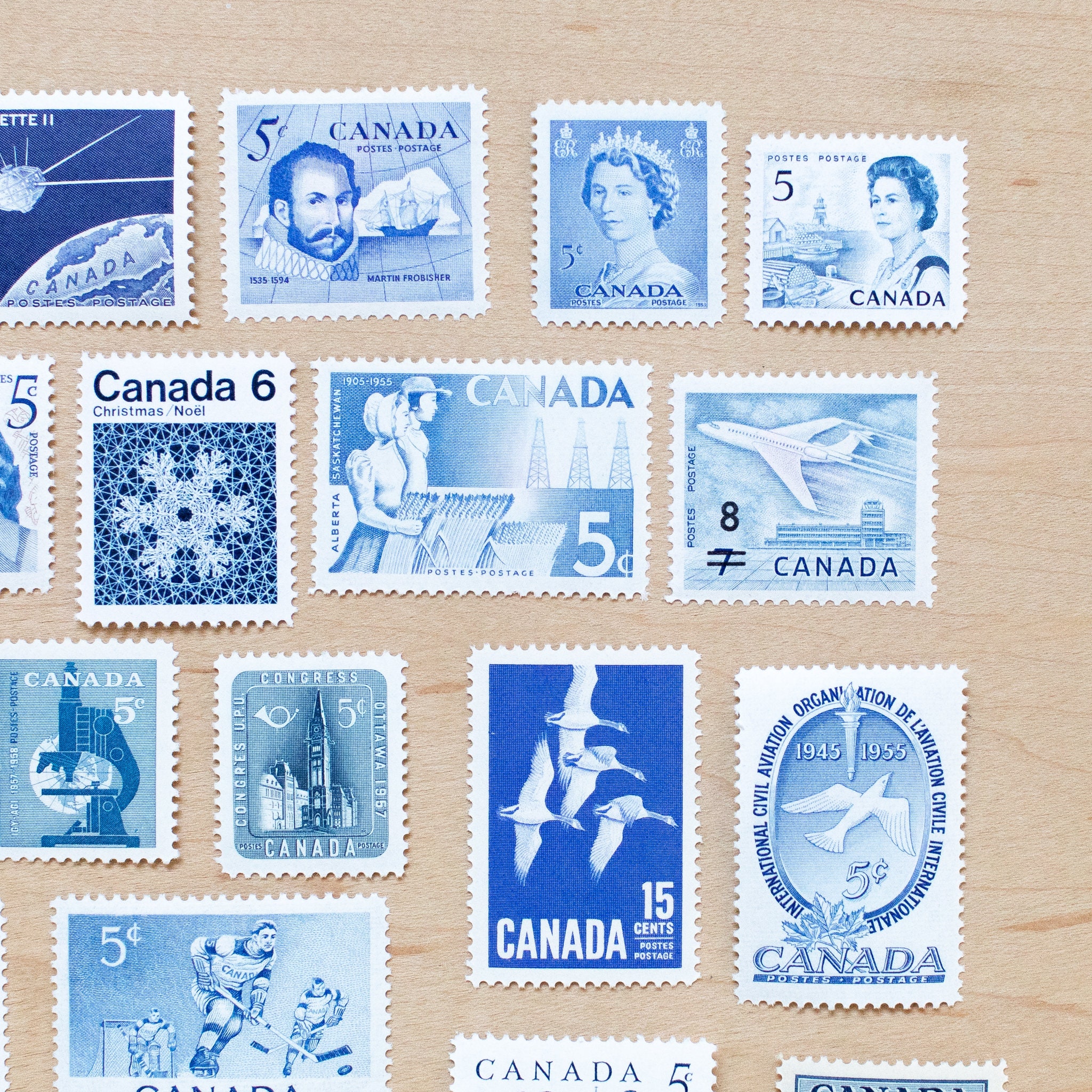 36 Blue Vintage Postage Stamps, Canadian, Unused, Canada