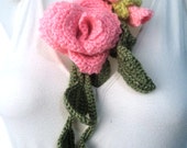 Crochet Lariat necklace jewelry, lariat necklace with pink rose flower and leaves, statement  necklace, FREE Shipping- wholesale (LARIAT811)