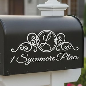 Monogram Mailbox Decal, Custom Initial & Address, Outdoor Vinyl, One or Both Sides