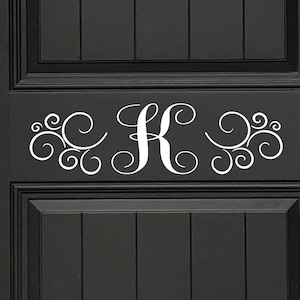 Front Door Monogram Vinyl Decal, Custom Initial with Decorative Scroll