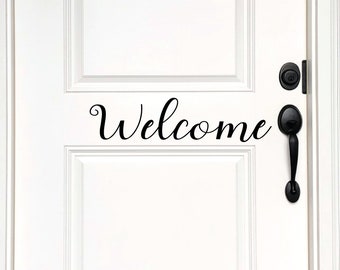 Welcome Script Door Decal - Vinyl Entryway Decal for Front Doors, Windows, and Businesses