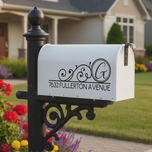 Monogram Mailbox Decal, Custom Initial & Address, Standard or Jumbo, Outdoor Vinyl