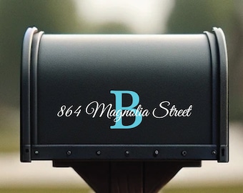 Personalized Mailbox Decal: Family Initial, Address - 23 Colors