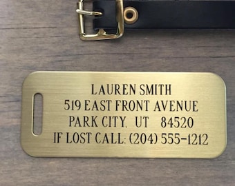 Brass Luggage Tag Personalized with Leather Strap