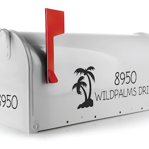 beach themed Palm Tree Mailbox Decal - Custom Vinyl Address Sticker, Choose Size & Color, Tropical Mailbox Decor
