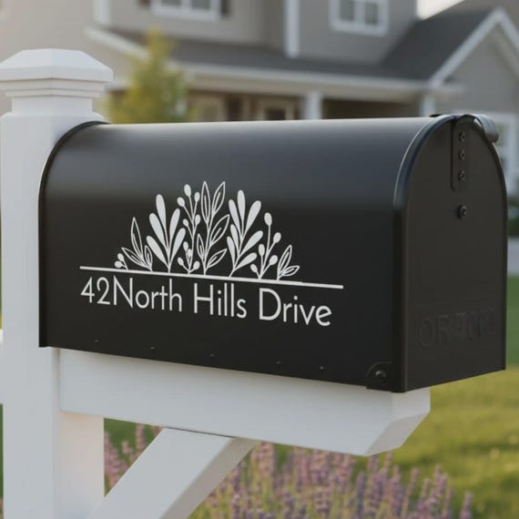 Floral Mailbox Decal, Custom Address, Outdoor Vinyl, One or Both Sides
