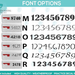 Diverse Typography Options Displayed for Mailbox Number Decals