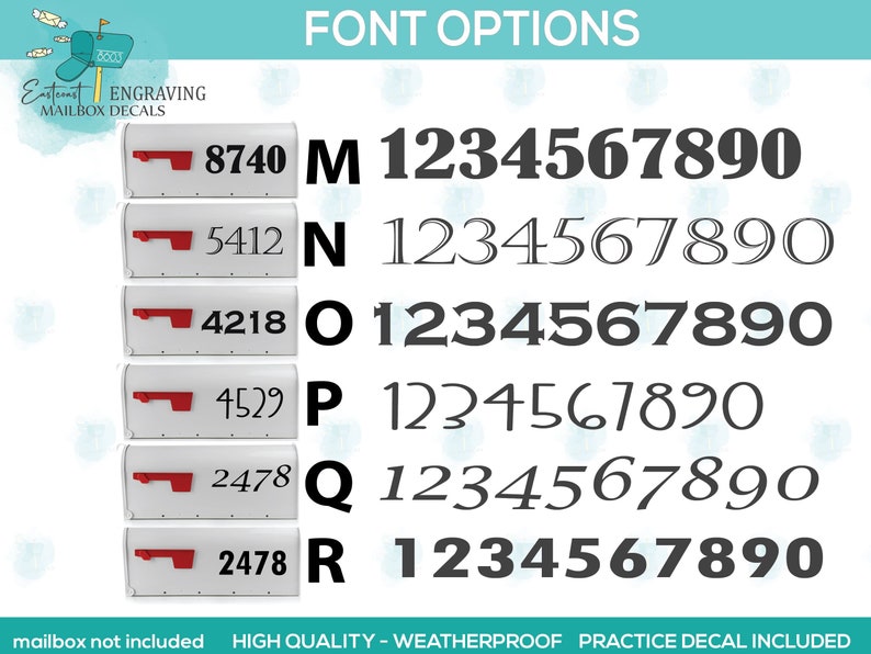 Diverse Typography Options Displayed for Mailbox Number Decals