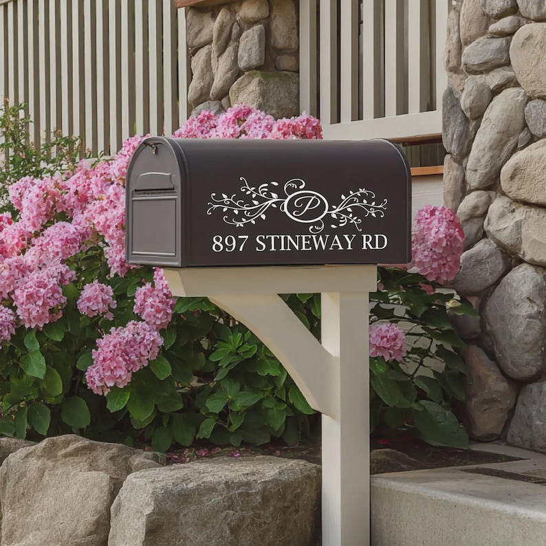 Personalized Mailbox Decals, Floral Design, Mailbox Lettering for ...