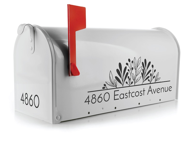 Custom floral mailbox decal on standard-sized mailbox, showcasing vibrant weather-resistant design